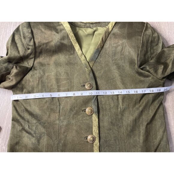 Hand Sewn Mossy Green V Neck Tunic Style Blazer with Decorative Buttons Sz 12 - Picture 7 of 10